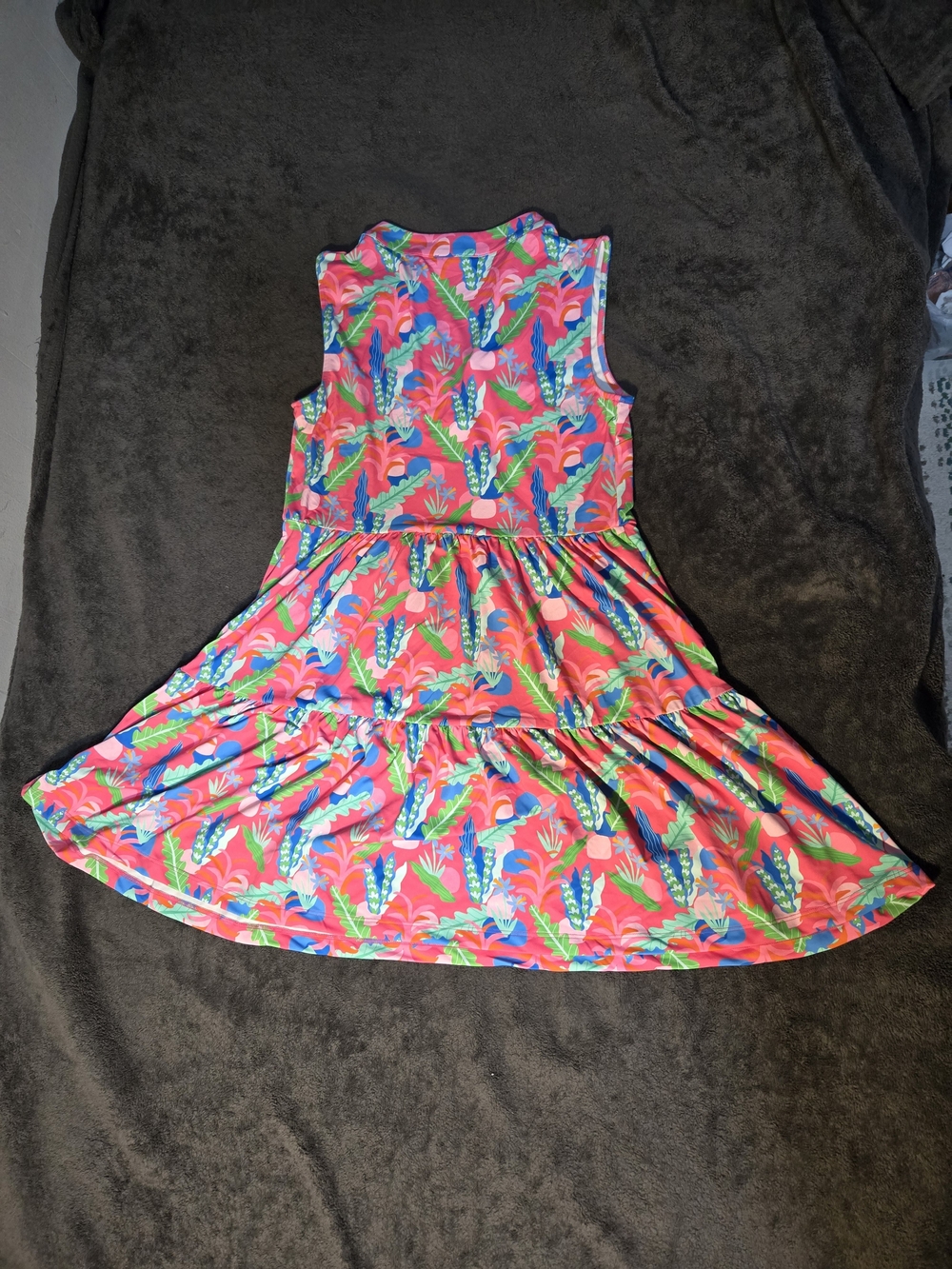 Women's Tropical Pink Sleeveless Tiered Dress